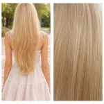 Világosbézs festett 100% emberi hajból készült csatos haj kb. 110-115 gr 50 cm