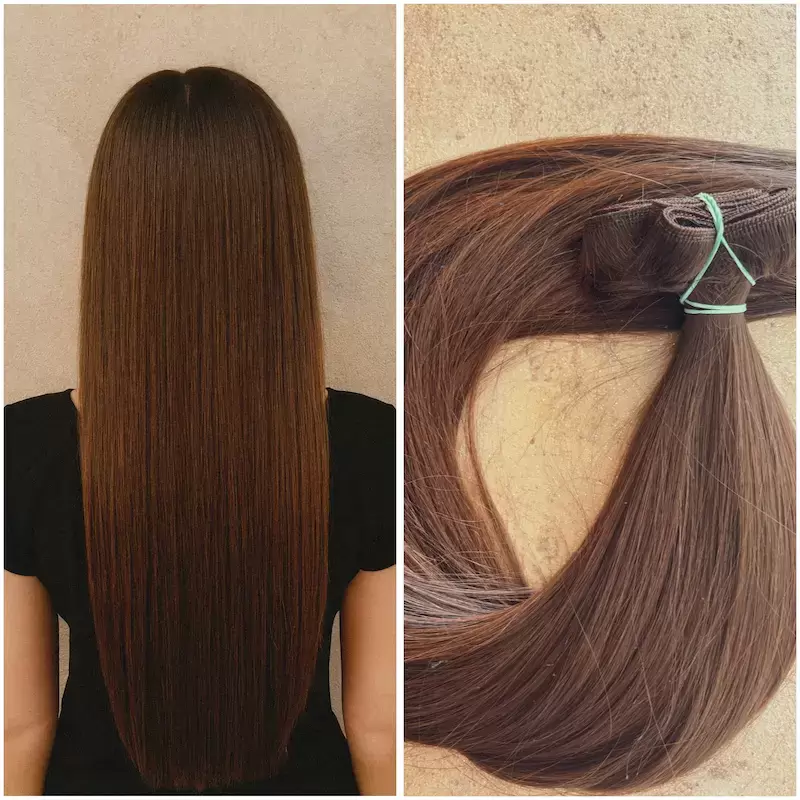 Gesztenye barna 100% emberi hajból készült csatos haj kb. 110-115 gr 50 cm