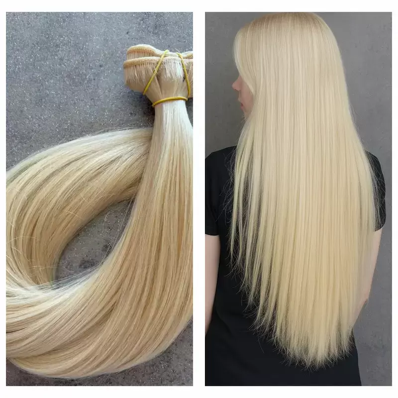 Platina szőke enyhén hamvas tresszelt 45cm 100% eredeti haj/ 10gr