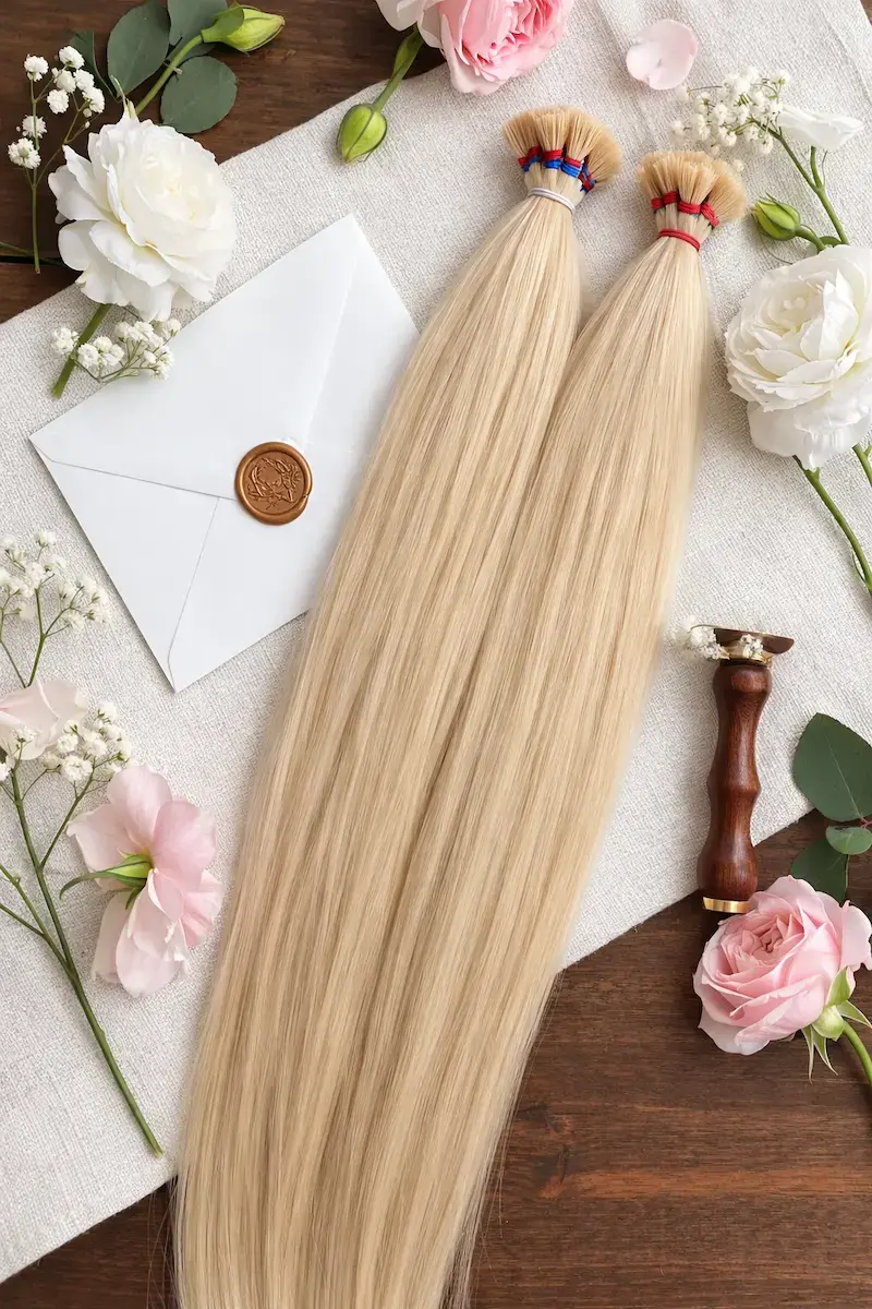 Tincsezett enyhén hamvas platina szőke 70-75cm 100% eredeti emberi haj/ 10gr