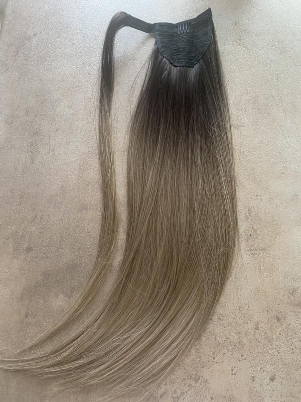 Sötétbarna- sötét hamvas ombre vasalható I. osztályú, 60cm szintetikus copf (14)