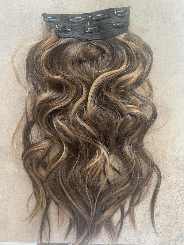 Hullámos, sötétbarna-rezes melíros, vasalható I. osztályú csatos 50cm, szintetikus haj (28)