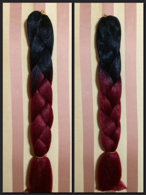 Szintetikus póthaj fekete-bordó ombre 100gr/60cm