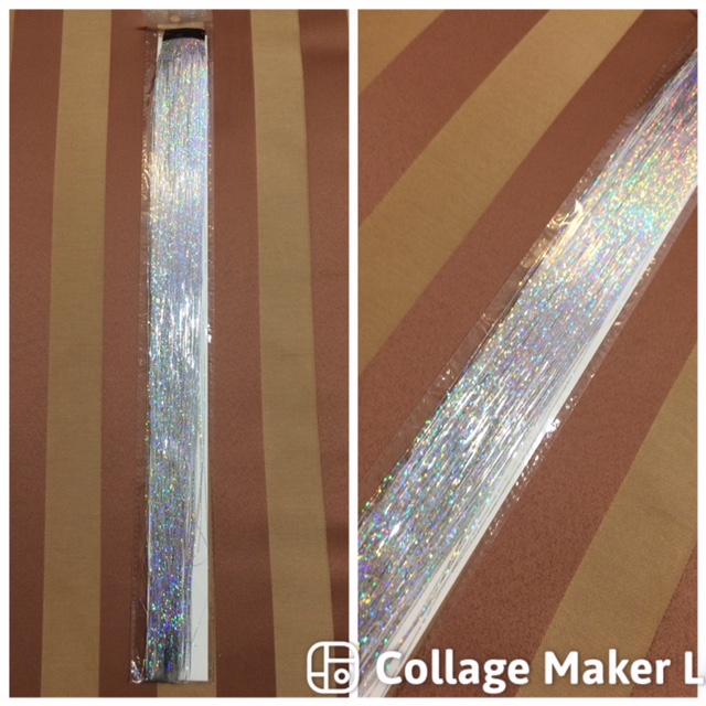 Glitter szál hajba, ezüst színű dísz hajfonáshoz