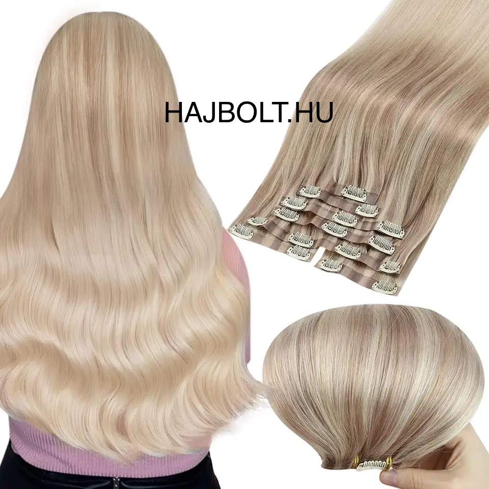 Melírozott csatos 40-70 cm eredeti emberi haj