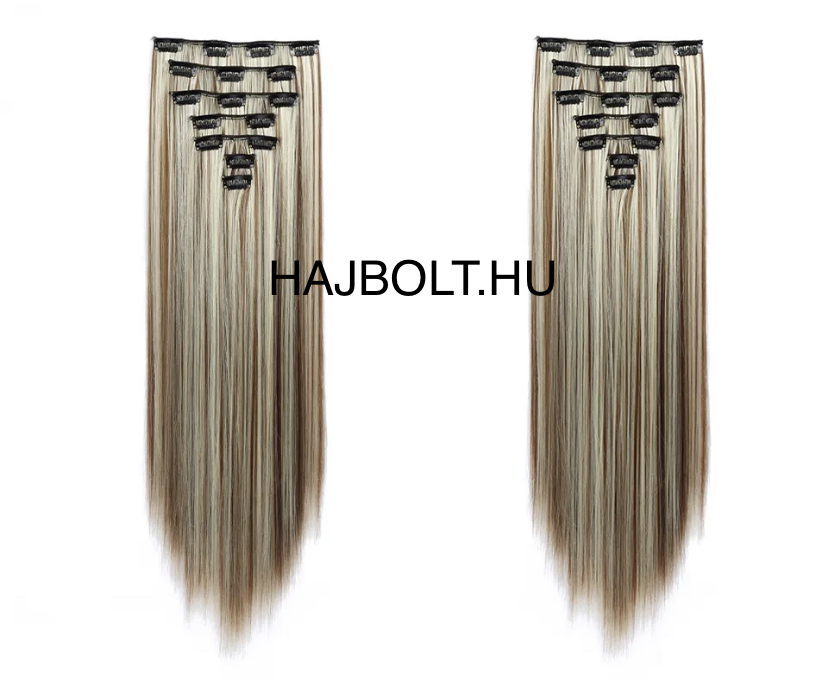 Melírozott, 100% emberi hajból készült csatos haj kb. 110-115 gr 60 cm