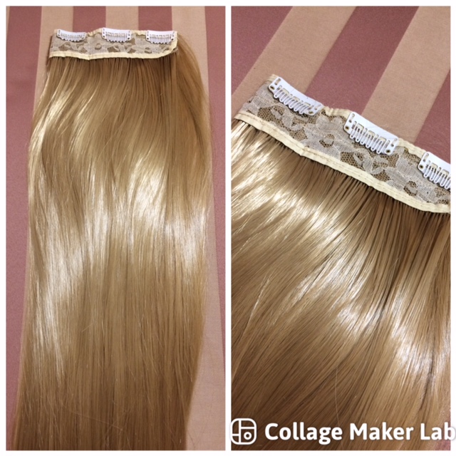 Mézszőke/karamell egysoros, egyenes, vasalható csatos szintetikus haj 60cm