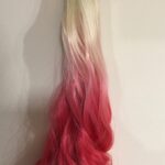 Platina-rózsaszín ombre vasalható csatos, hullámos szintetikus haj ~55-58cm(kihúzva) (20)